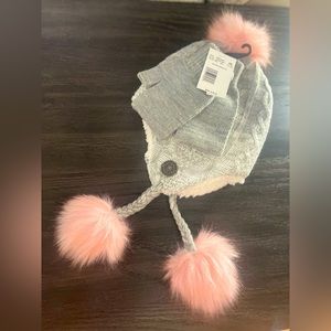 DKNY Heather Grey with Pretty Pink Pom Pom Knit Fleece Lined Hat & Gloves set⛄️